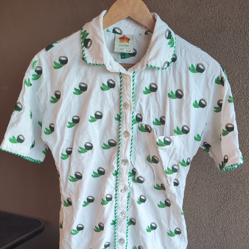 FARM Rio Green and White Playful Button Down Jumpsuit Size M - Picture 3 of 9